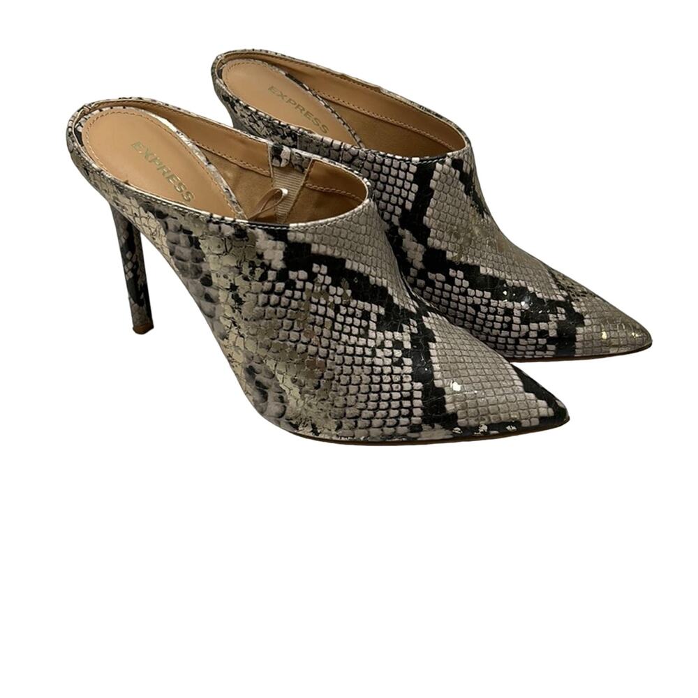 Express Snakeskin Print Pointed Toe Mules, Size 8… - image 1